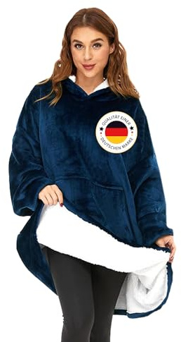 KolnAix Hoodie Decke Blau, Oversize Pullover Damen und Herren, Flauschiger Kuschelpullover mit Kapuze und Ärmeln, Geschenke für Frauen, Deckenpullover für kalte Winterabende, Blanket Pulli XXL (Blau)