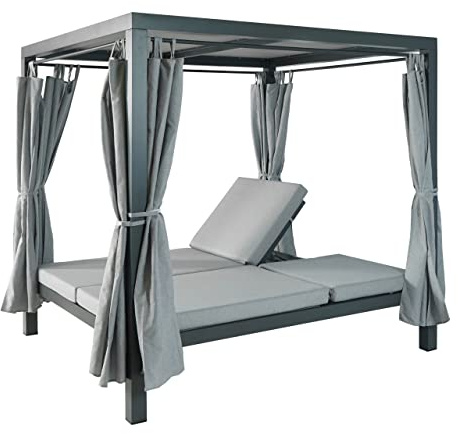Mendler Lounge-Gartenliege HWC-J66, XL Sonnenliege Bali-Liege Outdoor-Bett Daybed, 10cm-Polster Olefin 205cm - grau