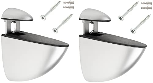 cyclingcolors 2 x Wall Shelf Brackets 55.5 mm Adjustable Pelican Style Metal Matt Chrome Silver Colour with Screws + Dowel for Kitchen Bathroom Furniture Cleat Universal Attachment