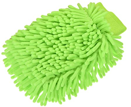 M METERXITY Microfiber Chenille Wash Mitt - Double Side Reusable Gloves for Cleaning, Scratch-Free, Apply to Car Cleaning, Kitchen (9.84 x 6.69'', Light Green)