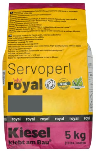 Kiesel Servoperl Royal High-Strength Stain and Water Repellent Grout 11lbs (5kg), Alumina Cement Based, Designed for Walls, Floor Tile Installations Colored in Basalt