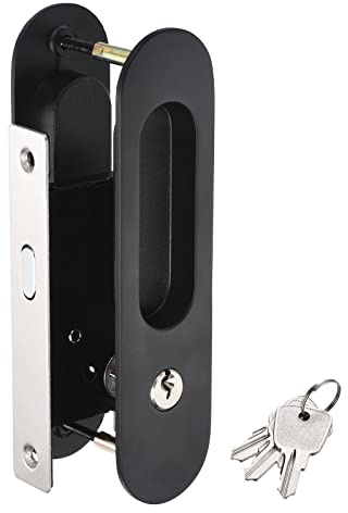 PATIKIL Scorrevole Porta Serratura, Invisibile Incassato Maniglia Chiusura, Privacy Tasca Porta Serratura con Chiavi per Legno Mobili Ferramenta, Nero