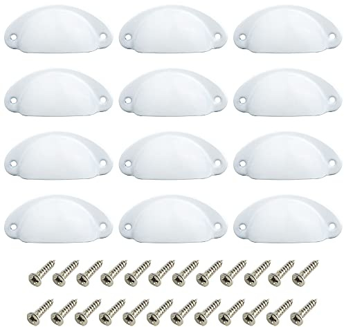 CEEYSEE 12 Stück Muschelgriff Möbelgriffe Set 81 X 35mm Antik Vintage Schrank Griffe Mit Schrauben für Küche Kabinett Kleiderschrank Schublade (KLSB/Weiß)