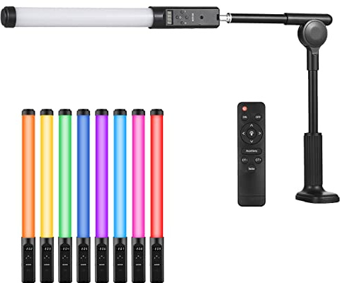 Camnoon LED-Videoleuchte RGB 3200K-5500K LED-Videolichtstab 9 Bunte Lichteffekte mit Lichtständer Fernbedienung Eingebauter Akku für Vlog Kamera YouTube