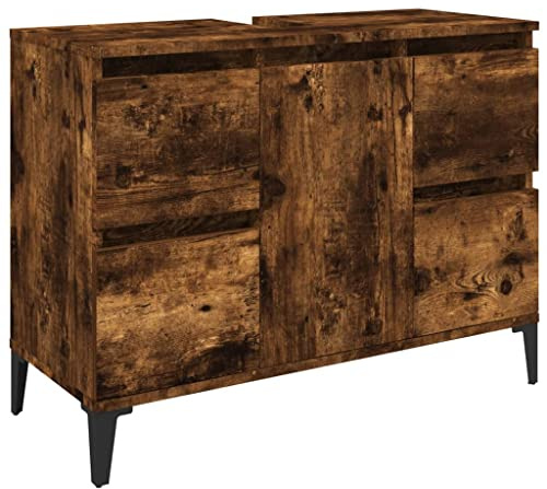 vidaXL Armario de Lavabo Madera contrachapada Roble Ahumado 80x33x60cm