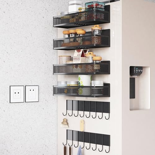 UMDONX Magnetisches Gewürzregal - 6 Stück, Kühlschrank-Organizer mit Magnet, Montage ohne Bohren - Geeignet für Küche, Schlafzimmer, Bad usw (Schwarz)