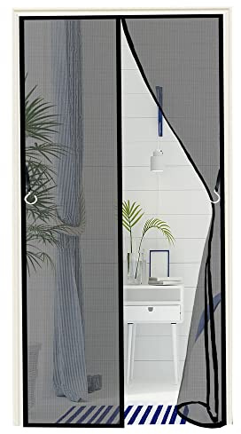 Moustiquaire sur Mesure AimantéE, 125x190cm Moustiquaire Enroulable Moustiquaire Porte Fenetre Fermeture Automatique pour Porte d Entrée Intérieur/Patio (Noir)