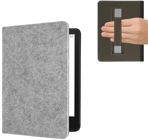 kwmobile Klapphülle kompatibel mit Amazon Kindle Paperwhite 11. Generation 2021 - Hülle eReader aus Filz mit Handschlaufe - Hellgrau