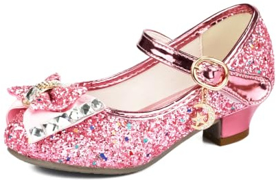 TRIWORIAE-Chaussures de Princesse à Talon pour Filles avec Paillettes Chaussures Reine Chaussures de Déguisement Scintillantes pour Fêtes et Anniversaires Rose 32