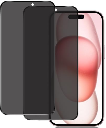 IBETEK Schutzfolie für iPhone 15 Sichtschutz, [2 Stück] Anti Spy Sichtschutz Panzerglasfolie Tempered Glass 9H Härte Gehärtetem Glas Dunkel Folie Blickschutzfolie Displayschutzfolie