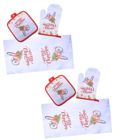 GOOHOCHY Set Di Presine E Guanti Da Forno Natalizi Cuscinetti Antiscottatura Asciugamano Da Forno in Stile Natalizio Accessori Da Cucina