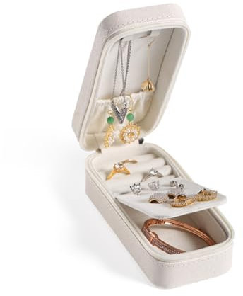 AOKWAWALIY Kleiner Schmuckschatulle Aus Pu Material Tragbarer Schmuck Organizer Für Ohrringe Ringe Und Halsketten Weiß Für Reisen Und Geschenke