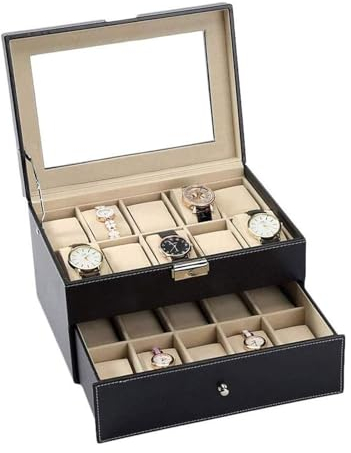 esmen Schmucketui 28 cm/11 Zoll Uhrenbox, 2 Etagen, Schmuckaufbewahrungsbox, Leder-Uhrenschmuck-Displaybox für Ihre wertvollen Uhren und Accessoires. Aufbewahrungsbox für Uhren