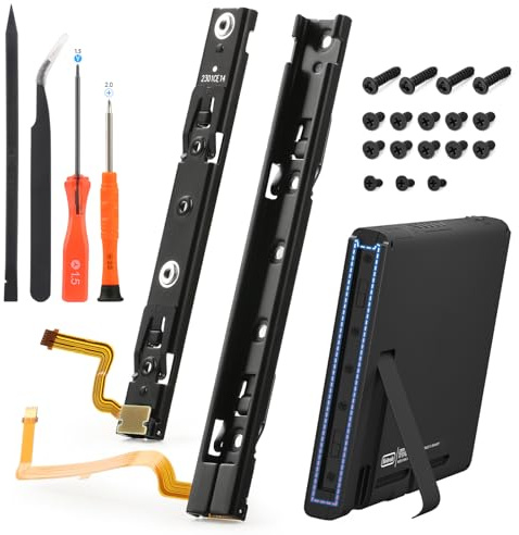 RongZy 2PCS Gauche et Droite Glissières pour Nintendo Switch Console Rail Coulissant Support Métallique Remplacement avec Câble Flexible pour NS Nintendo Switch Curseur avec des Vis