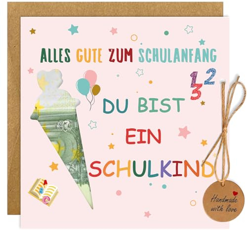 Geldgeschenk Einschulung mit Umschlägen, Mädchen Schulkind Schultüte Füllung Schulanfang Grußkarte Geschenke