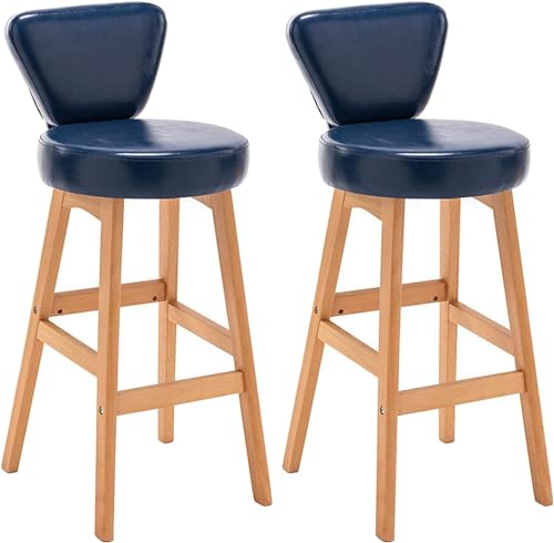 Farmhouse Gepolsterte Barhocker mit Massivholzrahmen, Set mit 2 Kunstleder-Barstühlen, ideal für Küche, Insel, Pub, Bistro, Barhocker (Blau, Sitzhöhe 79 cm)