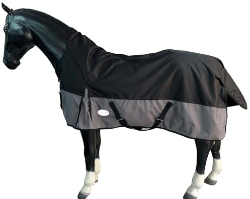 eQuitack Your Passion Is Our Mission Regendecke Winterdecke Turnout 100% Wasserdicht 600D mit Fleece Highneck Multi Farbe Schwarz/Grau - 125cm