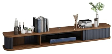 Meuble TV Flottant Meuble TV Flottant, avec Portes Coulissantes des Deux Côtés Support TV Mural avec Trou for Câble, Adapté Au Décodeur Storouter Lecteur DVD(Brown,80x23.5x16Cm)
