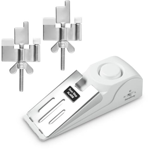 Alarma de Parada de Puerta con alarma de 120dB, Cerradura de Puerta Portatil, Kit de Puerta de Seguridad de Doble Protección Ajustable para el Hogar, Hotel, Viajes, Protección Personal (3)