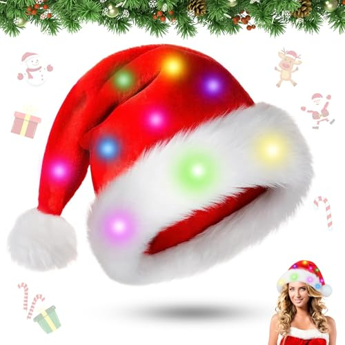 Leonshco Weihnachtsmütze, Weihnachtsmütze mit Licht, Weihnachtsmütze Lustig, Weihnachtsmützen Erwachsene, Nikolausmütze Kinder, Weihnachtsmütze Glitzer für Cosplay Weihnachten Karneval Party Geschenk