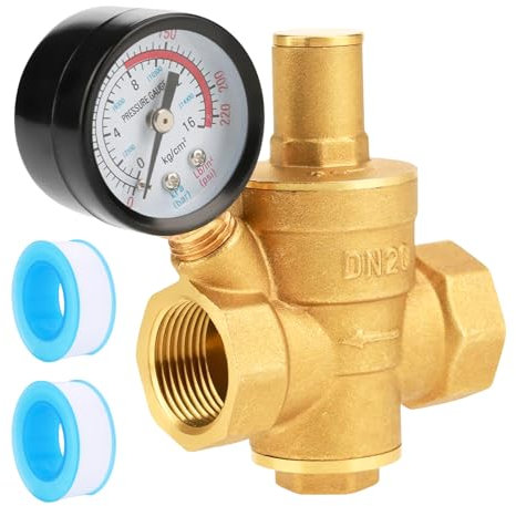 SUNOYA Riduttore di Pressione Acqua 3/4 Pollice DN20 con Manometro, Regolatore di Pressione Acqua, Ottone Ad Alta Durezza, Riduttore Pressione Acqua per Negozi, Famiglia, Aree Esterne, Fabbriche