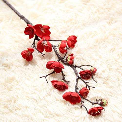 WQZStar Flores Artificiales en Maceta Flores Artificiales de Seda Japón Ciruelo Flores de Cerezo Flores Falsas Flores Sakura Ramas de árbol Boda Decoración de la habitación del hogar (Flor roja t)