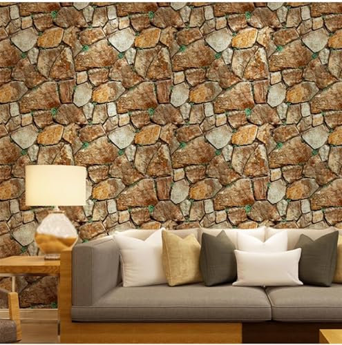 DLUCCA Tapeten Wallpaper 3D-Simulation Marmormuster Steintapete Bar, chinesisches Restaurant, Restaurant Vintage Ziegelmuster Ziegeltapete (10 mx 53 cm)(Yellow)