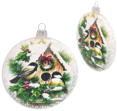 Krebs Glas Lauscha - Weihnachtsdekoration/Christbaumschmuck aus Glas - Glastaler Wintervögeln - Farbe: Weiß - Größe: ca. 9 cm