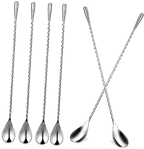 OKUMEYR 6pcs Stainless Steel Cocktail Bar Spoon Long Handle Mixing Spoons for Drinks
