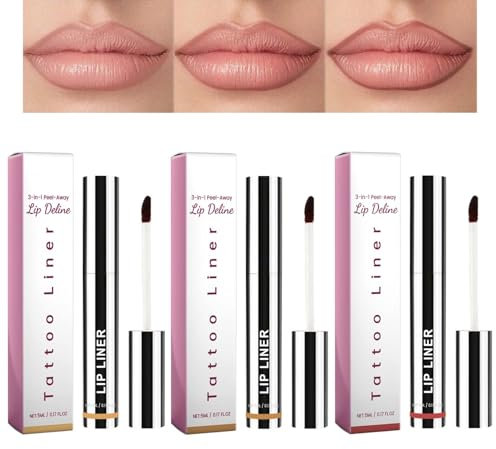 Peel Off Lipliner Set, 3 Farben Matte Lipliner Stain, Langanhaltender Abziehbarer Lip Tint Lippenkonturenstift, Lip Tattoo mit Hochpigmentierte Farbe, Lip Stain Wasserfest für Frauen Pralle Lippen