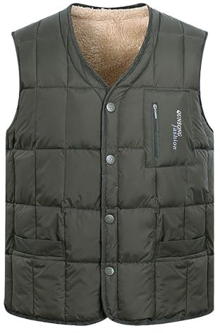 SRZYMJ Weste Herren Grün Herren Fleeceweste mit Teddyfell Warm Gefüttert Herrenweste Winter Gilet Ärmellose Jacke Ärmelloser Mantel Daunenweste Lang Reitweste Herren XL