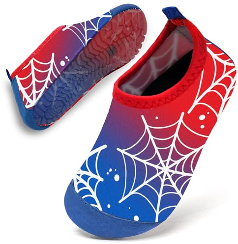 Water Shoes Toddler Kids Baby Infant Boys Beach Shoes Swim Shoes Barefoot Aqua Socks Non-Slip for Swmming Pool Water Park(Spider Web,24/25)