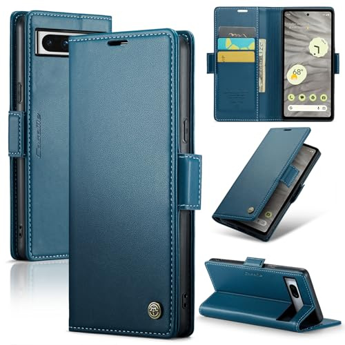 Rerzoiro Handyhülle für Google Pixel 7A Hülle, Premium PU Lederhülle Klappbar Flip Case [RFID Blocker] Tasche Magnet Kartenfach Klapphülle Schutzhülle für Google 7A, Blau