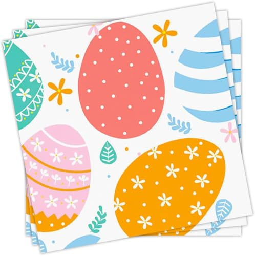 20Stück Servietten Ostern Tischdeko,33 x 33 cm Osterservietten Mit Ostereier Ostern Servietten Frühling Einweg Papierservietten für Osterdeko Abendessen Geschirr Osterpartys Dekoration
