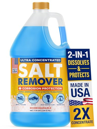 [1 Gallon] Concentrated Salt Remover + Corrosion Protection - Made in USA -Salt Cleaner Ideal for Boats, Cars, Marine Engine & Outboard Motor Flush, Washes Salt Away from Boat, Vehicles & Trailers