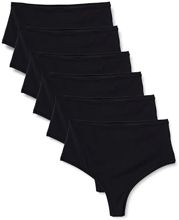 Amazon Essentials Strings en Microfibre (String Ficelle et String Taille Haute) Femme, Lot de 6