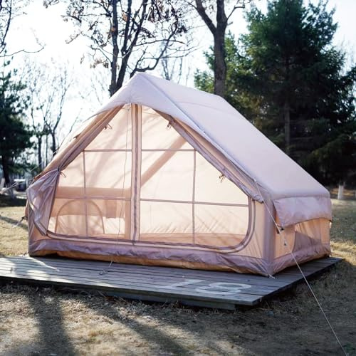 Tente gonflable pour camping avec pompe, tente de glamping d'air, installation facile, imperméable de 3 x 2,1 m, cabine Oxford pour 2 à 4 personnes avec fenêtre en maille.