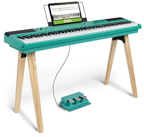 Alesis Recital Home Digital Piano mit 88 Gewichteten Hammermechanik-Tasten, Ständer, Pedale und Unterrichtsmaterial, Türkis