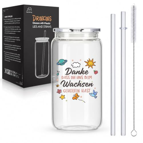 Joymaking Trinkgläser mit Deckel und Strohhalmen für Eiskaffee Cocktails Fruchtlikör Eistee Soda 17oz, Longdrinkgläser Abschiedsgeschenk Erzieherin, Abschiedsgeschenk Kita, Erzieherin Danke Geschenk