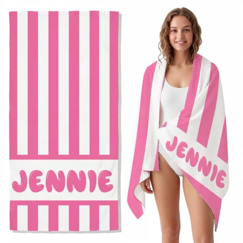 CHARMMYFASHION Beach Towel Personalisiert Strandtuch mit Name,75×100cm,Mikrofaser Strandtuch Personalisiert mit Name Handtuch Schnelltrocknend Saunatuch Geburtstag Geschenke (Strandtuch Streifen)