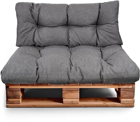 Best Wool Set di Cuscini per Pallet – Cuscino D’assise per Pallet Europei – Imbottitura con Schiuma Granulare Poulirette – Include Cuscino D’assise 120x80cm + Schienale 120x40cm