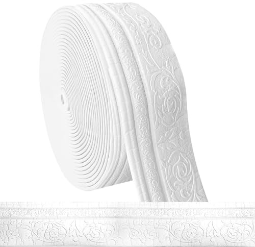 Bordüre Selbstklebend Weiß -10m x 10cm x 5mm- 3D Stuckleisten Wand, Zierleisten Selbstklebend, Wasserdicht Wandbordüre, Leisten Selbstklebende, Roll Border Trims für Ecken Linien Decken Dekoration