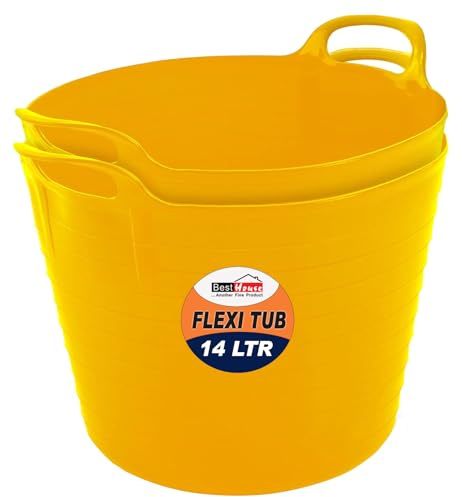 Best House | 2 Pcs of Flexi Tub with Handles | 14 Litres | Yellow | Garden Tubs | Plastic Storage Container for Home, Washing, Garden Waste and DIY Projects - (Pack of 2)