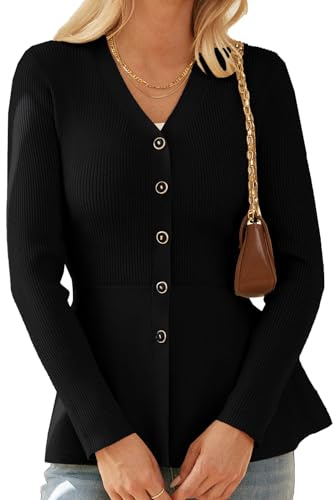 GRACE KARIN Women's Cardigans Knit Long Sleeve V-Neck Button Down Lightweight Ladies Jackets Elegant Bolero Shrugs Black M
