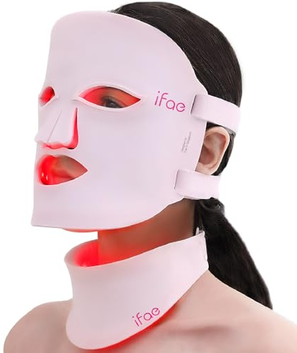 LED Gesichtsmaske mit Rotlichttherapie,7 Farben LED Lichtmaske gegen Falten & Hautverjüngung,Lichttherapie Gesichts- & Halsmaske,Anti-Aging-Produkt gegen Falten für alle Hauttypen (Rosa)