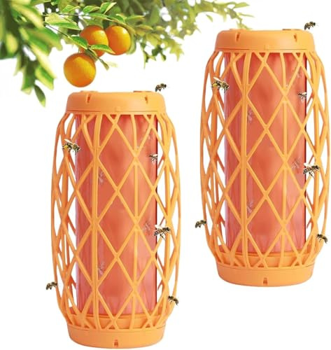 Piège à guêpes avec ruban adhésif résistant intégré | Piège pour – Lot de 2 lampes | 6 tableaux adhésifs interchangeables pour vergers, terrasses et balcons, nouveau piège à mouches en forme de