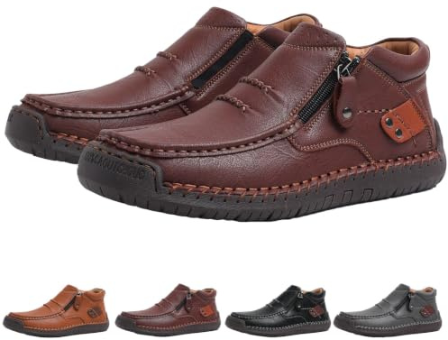 The First Young Shoes Men, Bottes de Conduite à Enfiler en Cuir de qualité supérieure Faites à la Main for Hommes(Brown,43 EU)