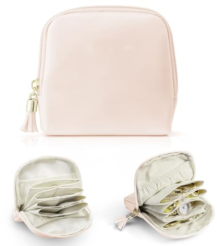 VelvetGlow Small Travel Jewellery Organiser, Jewellery Pouch Bags, Jewellery Storage Bag for Bracelets Rings Earrings, Portable Jewellery Travel Case for Travellers-Apricot Pink