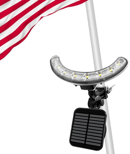 Solar Flag Pole Light, Flagpole Light Solar Powered - 3000K Warm, Super Bright PC Crystal LED Spotlights, Upgraded 2200mAh 145Lm, Adjustable Bracket & Metal Clamp Fits 1-1.5 Flagpole, 8-12 Hrs, Black