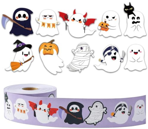 Ghosts Halloween Sticker, 500pcs Gespenst Aufkleber, Süße Stickerrolle Selbstklebende Dekorative, Für Umschläge Sammelalben Partygeschenke